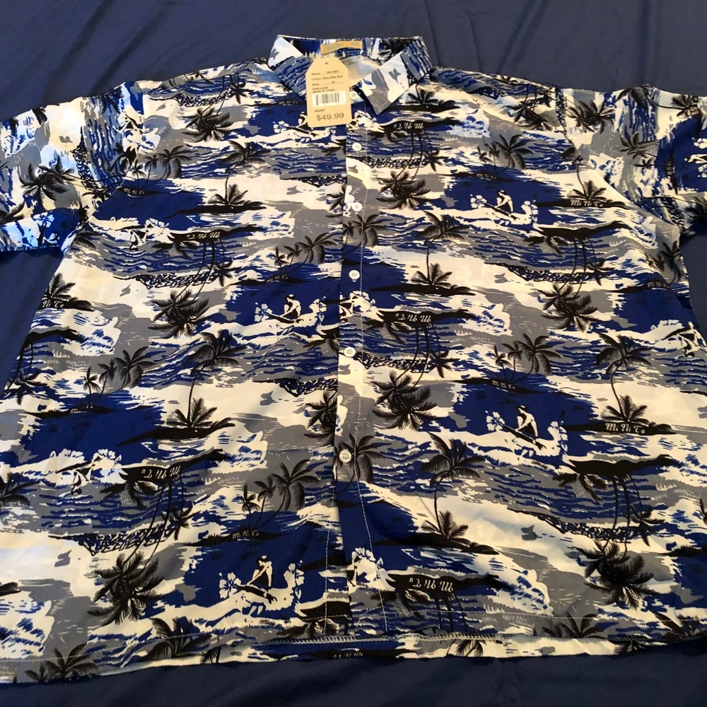 Mens Navy Blue Hawaiian Style Shirt 4XL